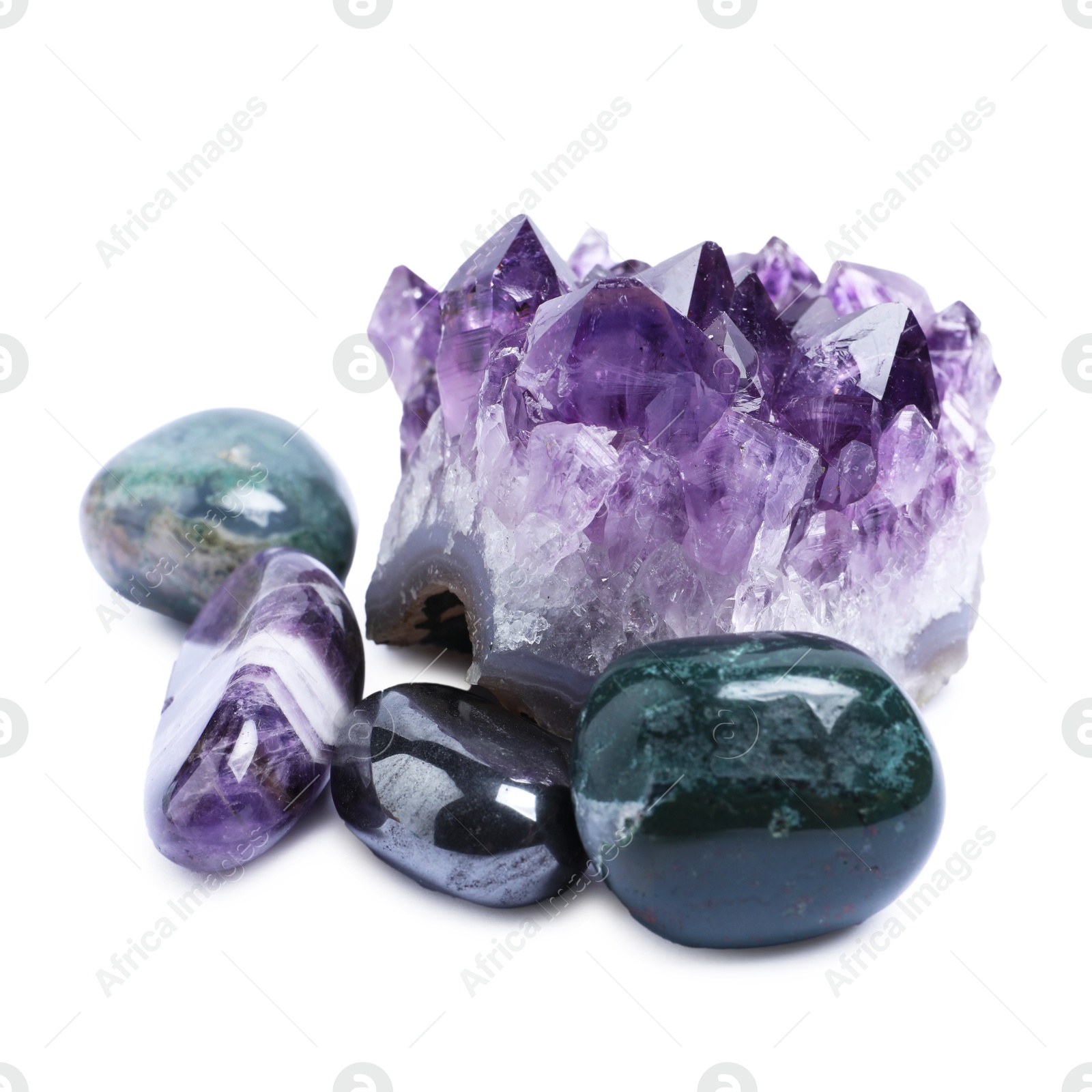 Photo of Many different healing stones isolated on white