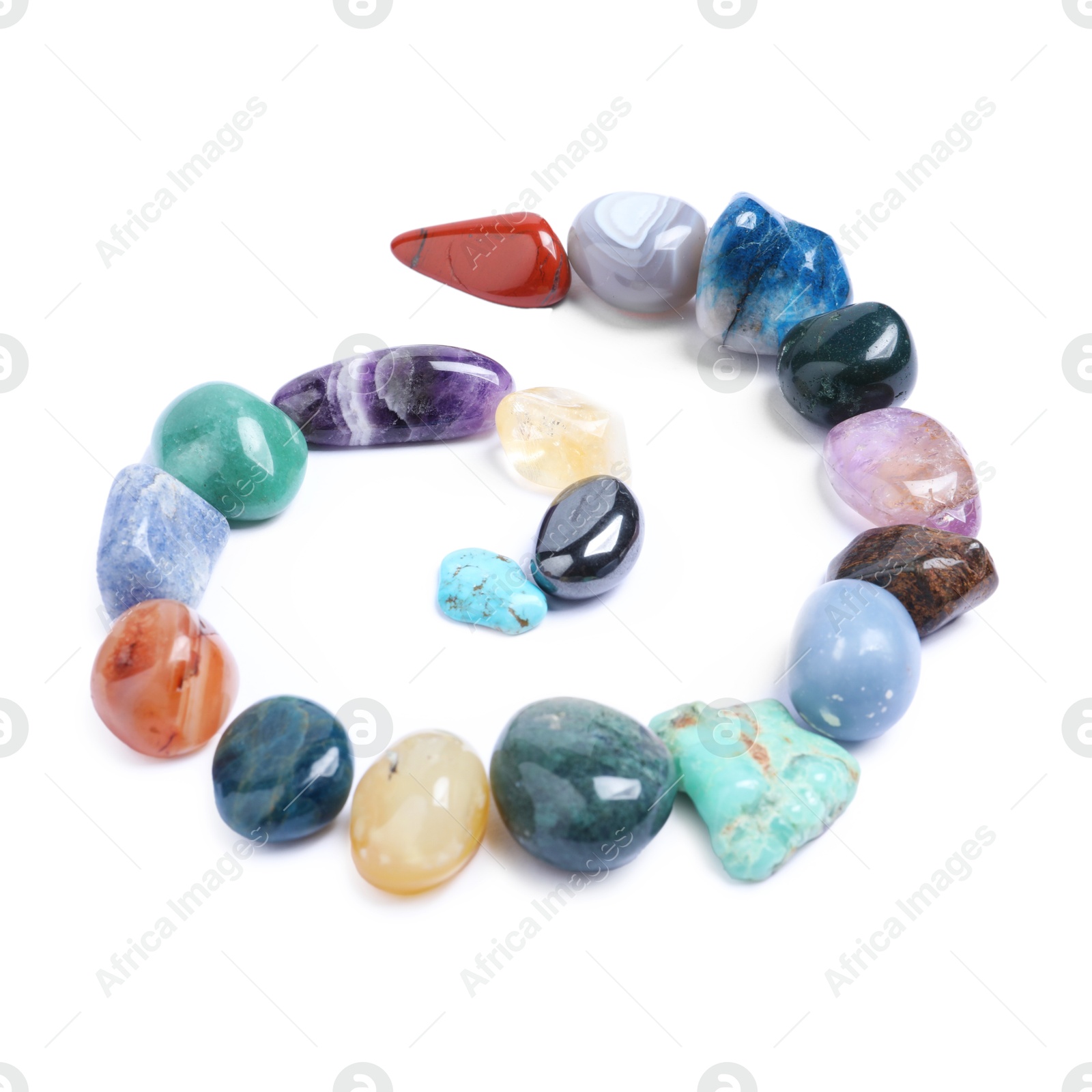 Photo of Many different healing stones isolated on white