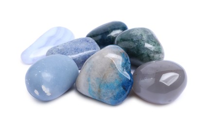 Photo of Many different healing stones isolated on white