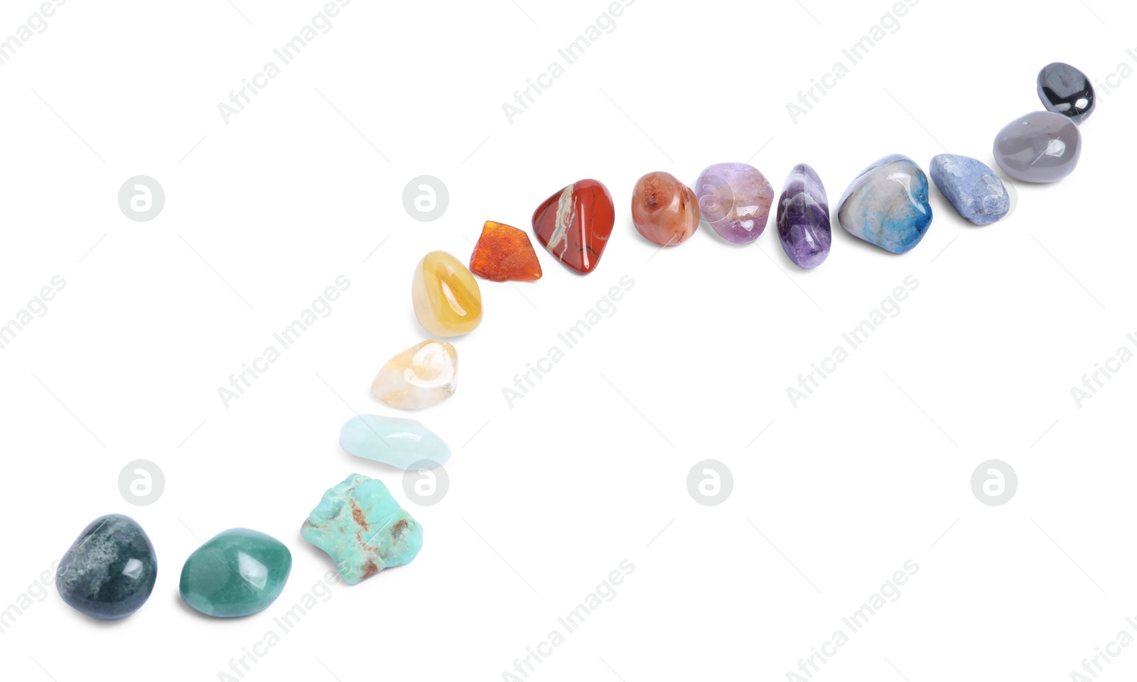Photo of Many different healing stones isolated on white