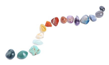 Photo of Many different healing stones isolated on white
