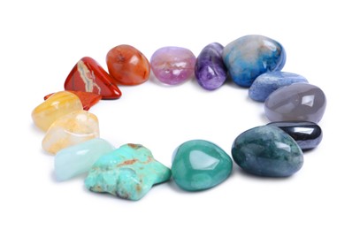 Photo of Many different healing stones isolated on white