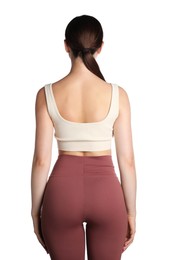Photo of Woman with good posture on white background, back view