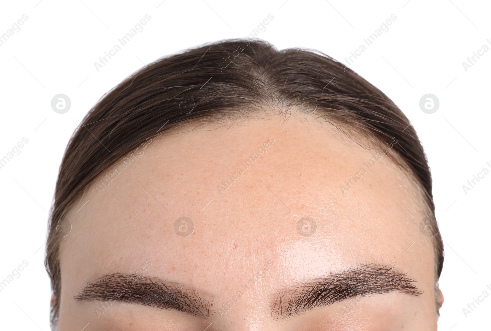 Photo of Woman after rejuvenation on white background, closeup