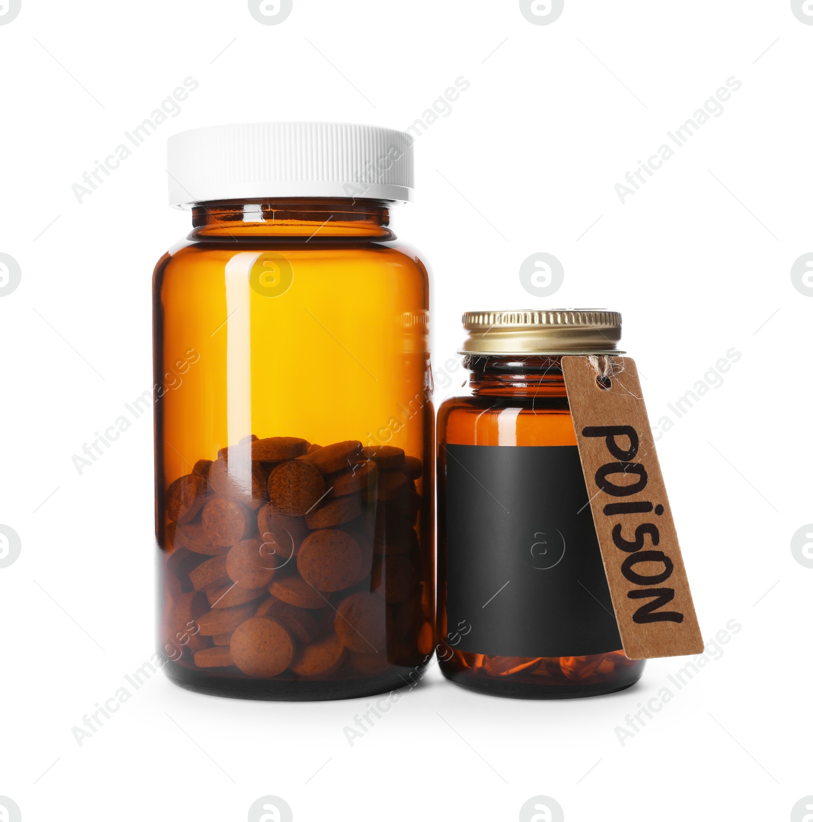 Two bottles with poisons isolated on white Photo of Two bottles with poisons isolated on white