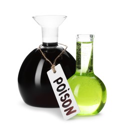 Photo of Two flasks with poisons isolated on white