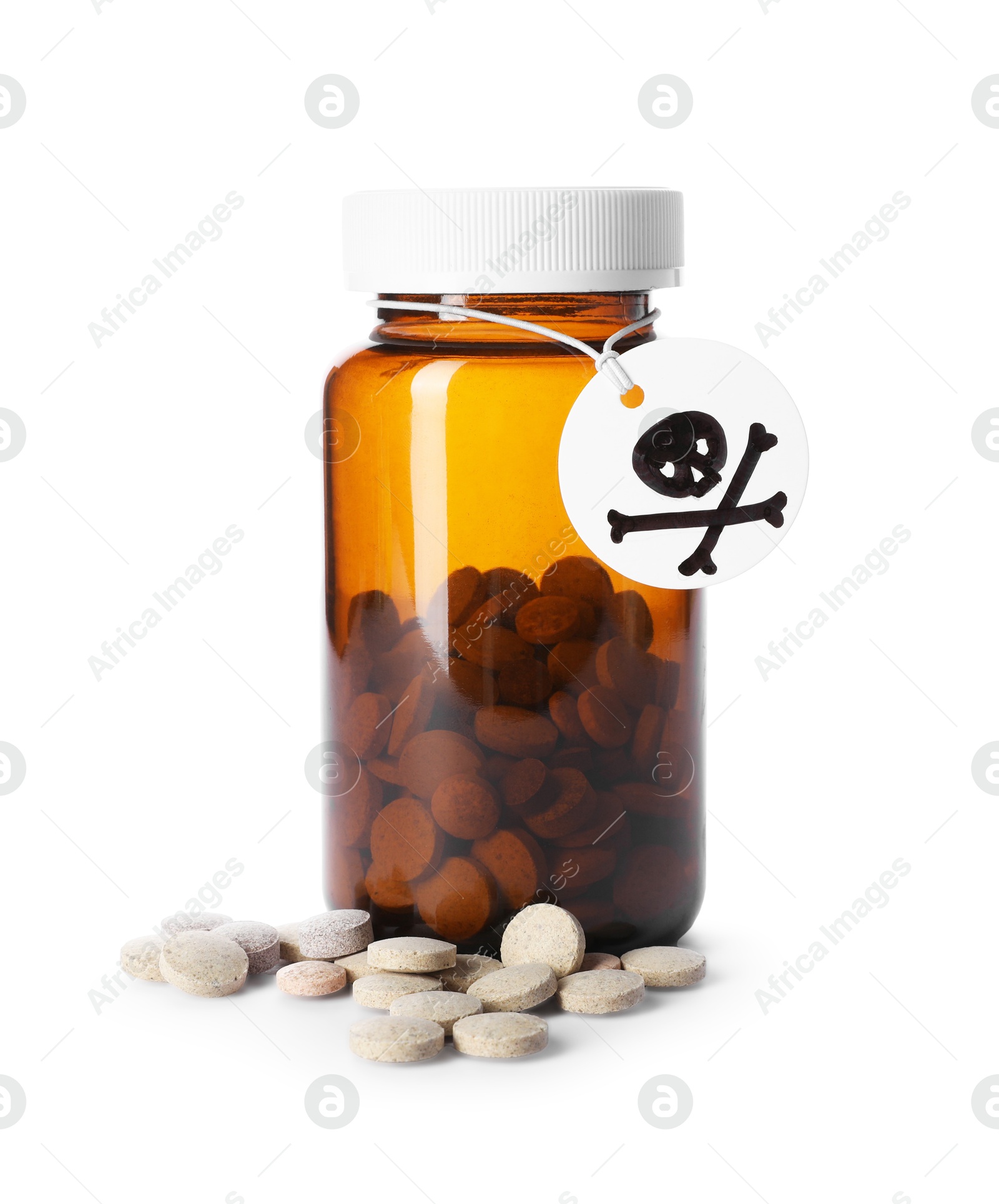 Bottle of poison with warning sign isolated on white Photo of Bottle of poison with warning sign isolated on white