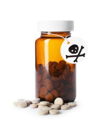 Photo of Bottle of poison with warning sign isolated on white