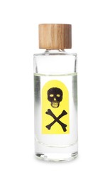 Photo of Bottle of poison with warning sign isolated on white