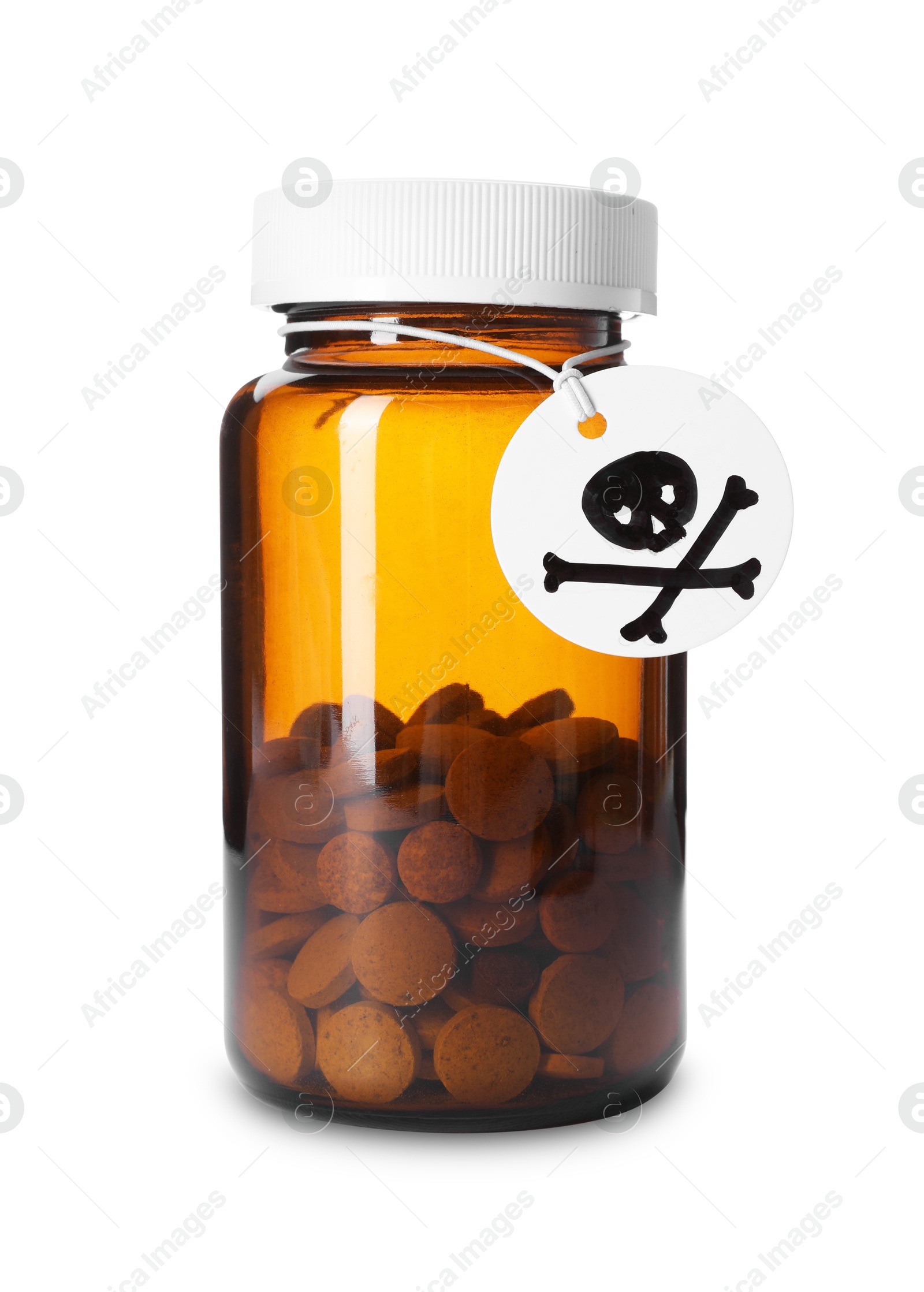 Bottle of poison with warning sign isolated on white Photo of Bottle of poison with warning sign isolated on white