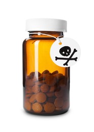 Photo of Bottle of poison with warning sign isolated on white