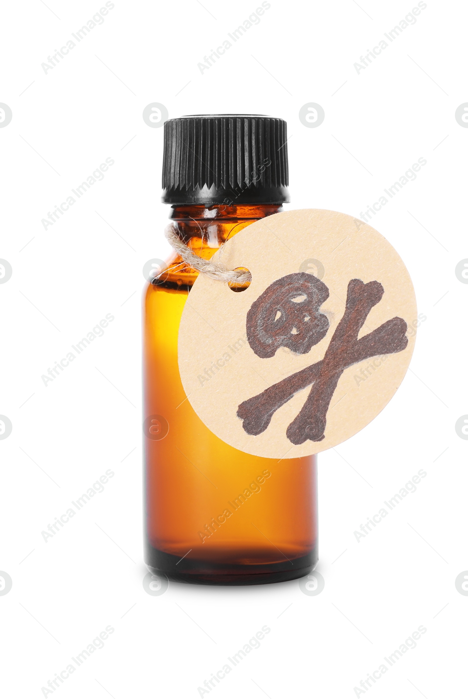 Bottle of poison with warning sign isolated on white Photo of Bottle of poison with warning sign isolated on white