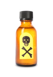 Photo of Bottle of poison with warning sign isolated on white