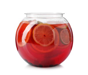 Photo of Fruity punch isolated on white. Refreshing drink