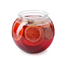 Photo of Fruity punch isolated on white. Refreshing drink