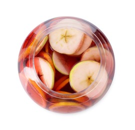 Photo of Fruity punch isolated on white, top view. Refreshing drink