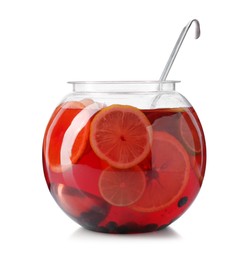Photo of Fruity punch isolated on white. Refreshing drink