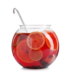 Photo of Fruity punch isolated on white. Refreshing drink