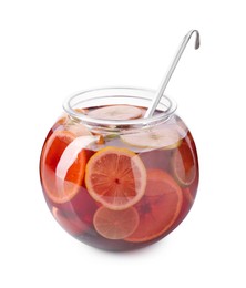 Photo of Fruity punch isolated on white. Refreshing drink