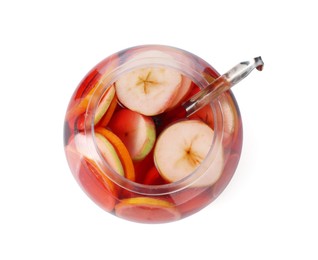 Photo of Fruity punch isolated on white, top view. Refreshing drink