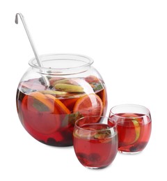 Photo of Fruity punch isolated on white. Refreshing drink
