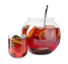 Photo of Fruity punch isolated on white. Refreshing drink