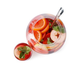 Photo of Fruity punch isolated on white, top view. Refreshing drink