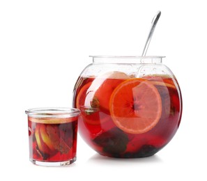 Photo of Fruity punch isolated on white. Refreshing drink
