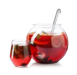 Photo of Fruity punch isolated on white. Refreshing drink
