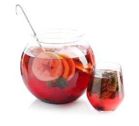 Photo of Fruity punch isolated on white. Refreshing drink