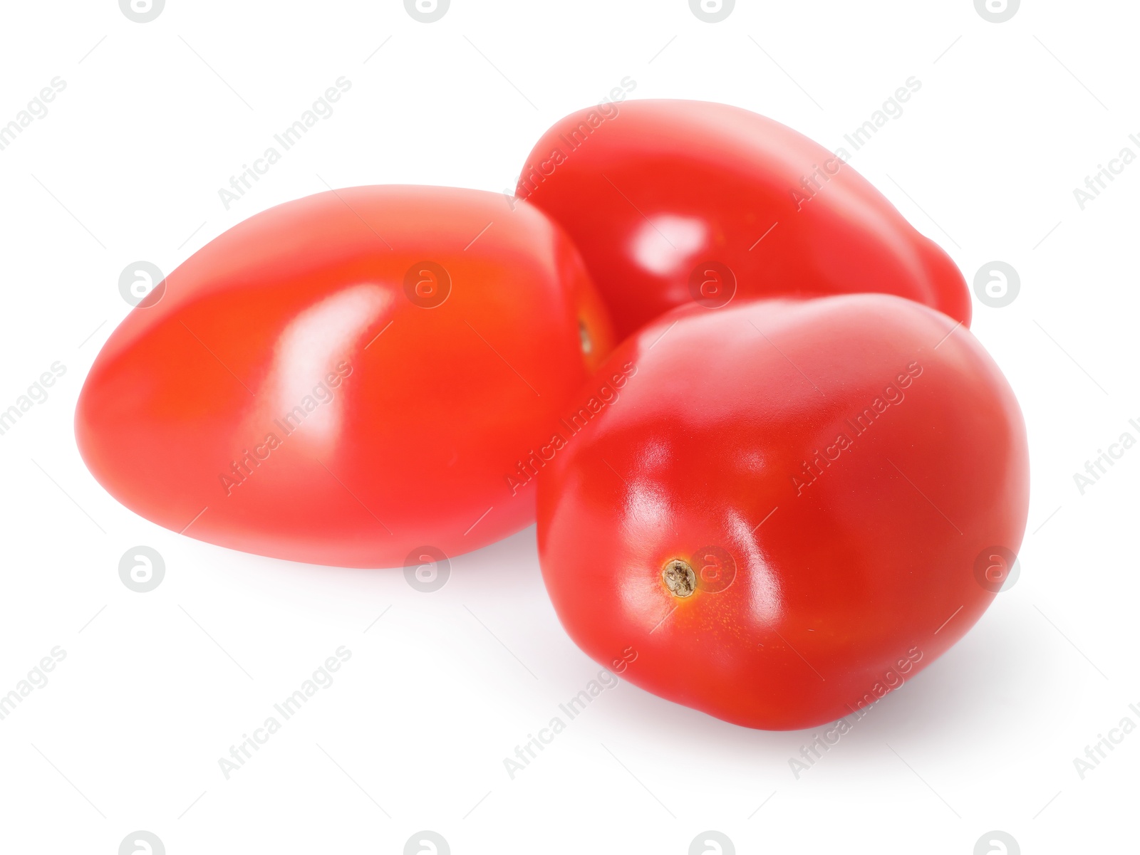 Photo of Three ripe red tomatoes isolated on white