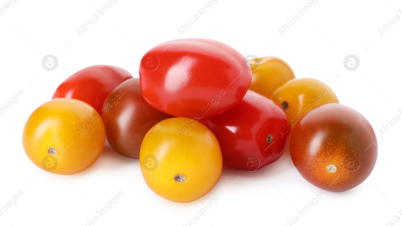 Photo of Different ripe juicy tomatoes isolated on white