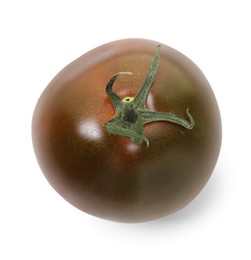 Photo of One ripe brown tomato isolated on white, top view
