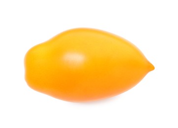 Photo of One ripe yellow tomato isolated on white, top view