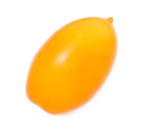 Photo of One ripe yellow tomato isolated on white, top view