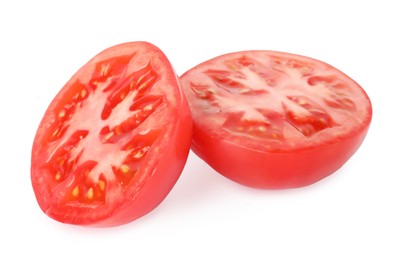 Photo of Pieces of ripe red tomato isolated on white