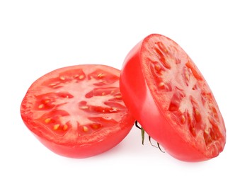 Photo of Pieces of ripe red tomato isolated on white