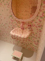 Photo of Wassenaar, Netherlands - June 28, 2025: Installation with bathroom made of candies at Voorlinden museum