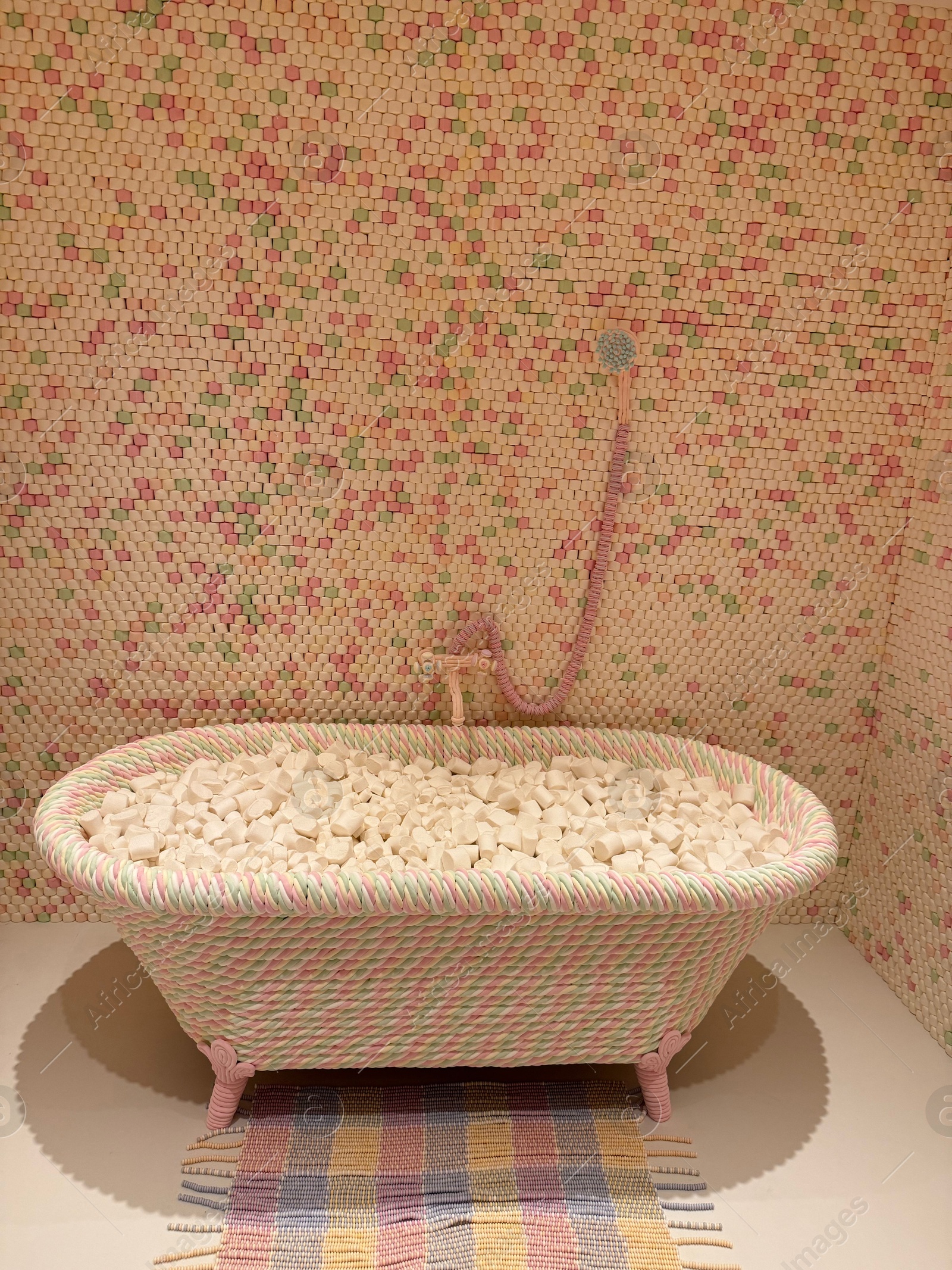 Wassenaar, Netherlands - June 28, 2025: Installation with bathroom made of candies at Voorlinden museum Photo of Wassenaar, Netherlands - June 28, 2025: Installation with bathroom made of candies at Voorlinden museum