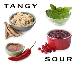 Image of Food products with sour or tangy taste isolated on white, set