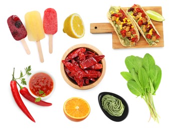 Image of Foods with sour or tangy taste isolated on white, set