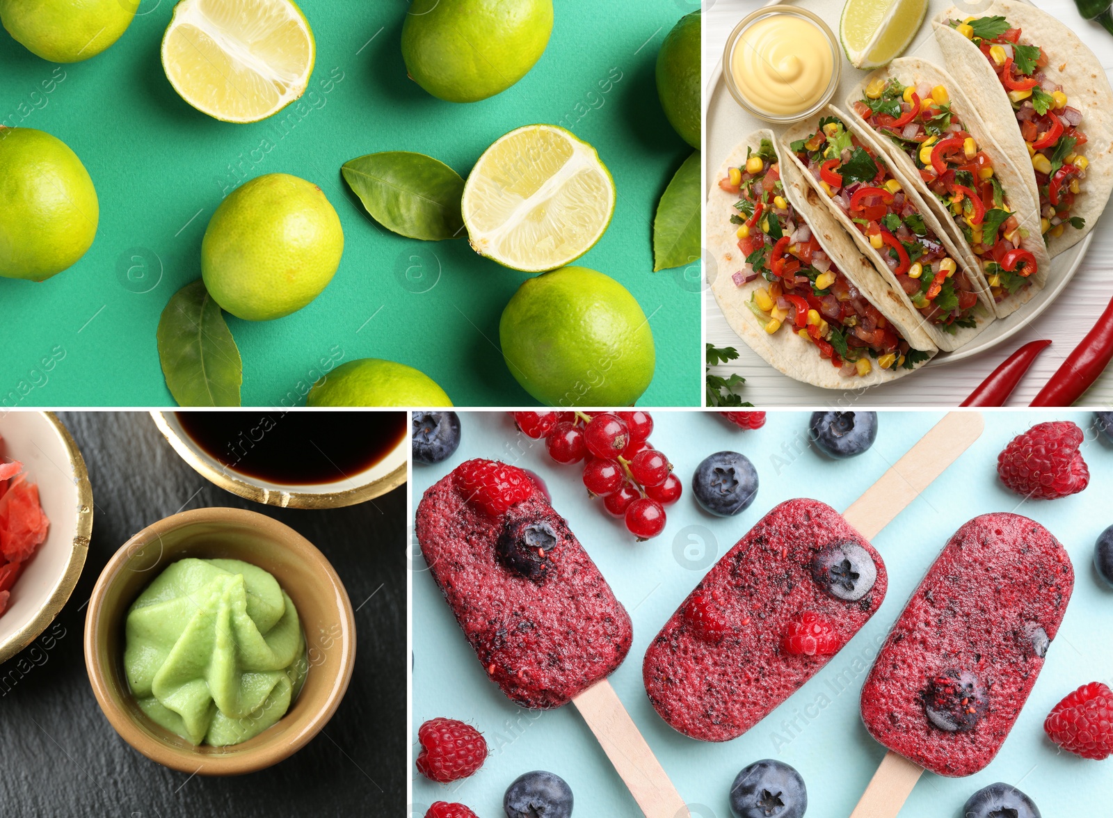 Foods with sour or tangy taste, collage. Top view Image of Foods with sour or tangy taste, collage. Top view