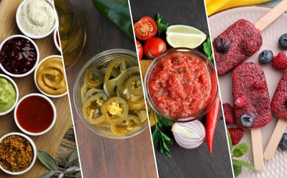 Image of Foods with sour or tangy taste, collage. Top view