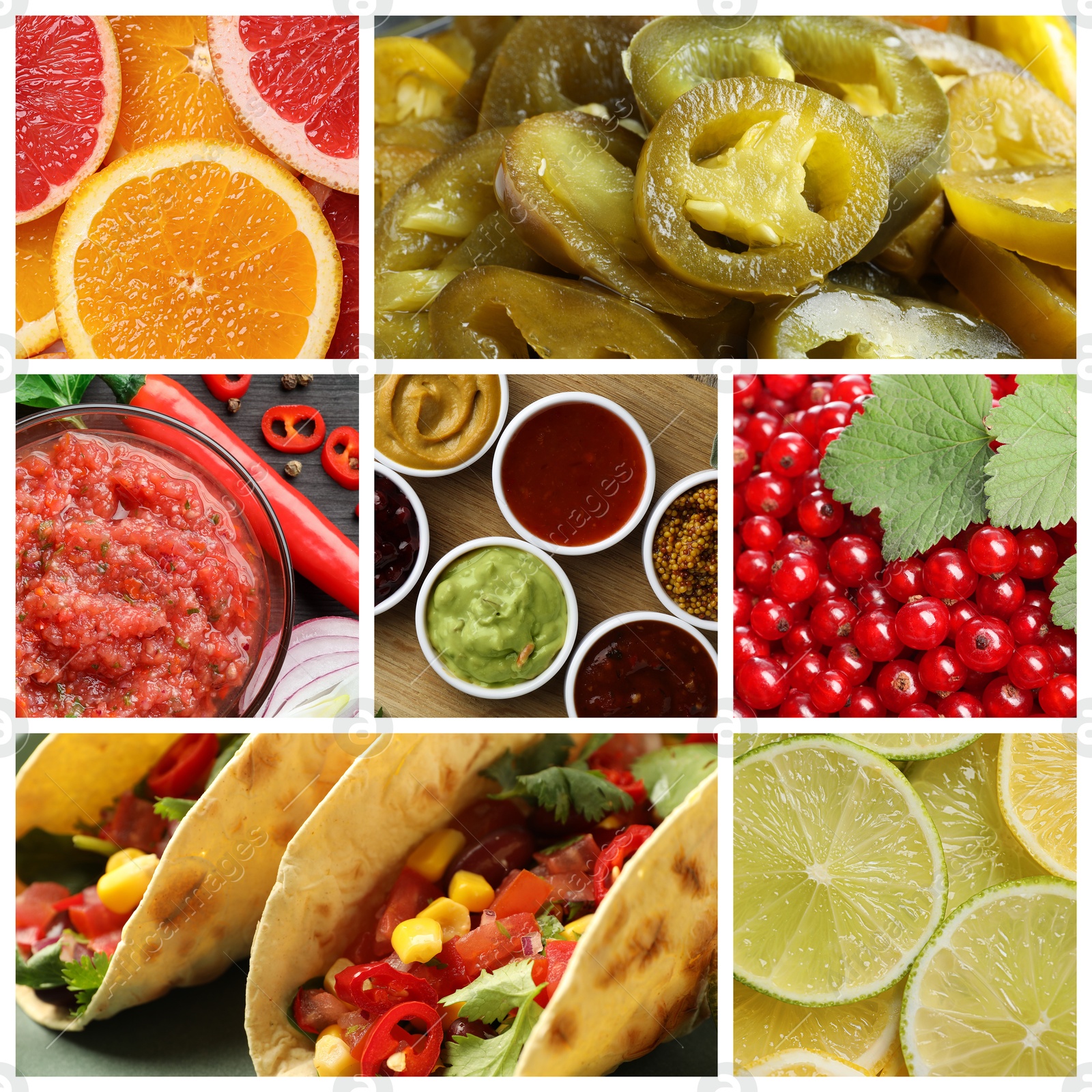 Foods with sour or tangy taste, collage Image of Foods with sour or tangy taste, collage