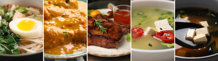 Image of Collection of different dishes with savory taste, collage