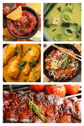 Image of Collection of different dishes with savory taste, collage