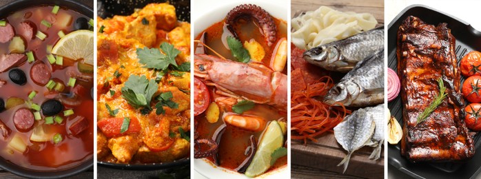 Image of Collection of different dishes with savory taste, collage