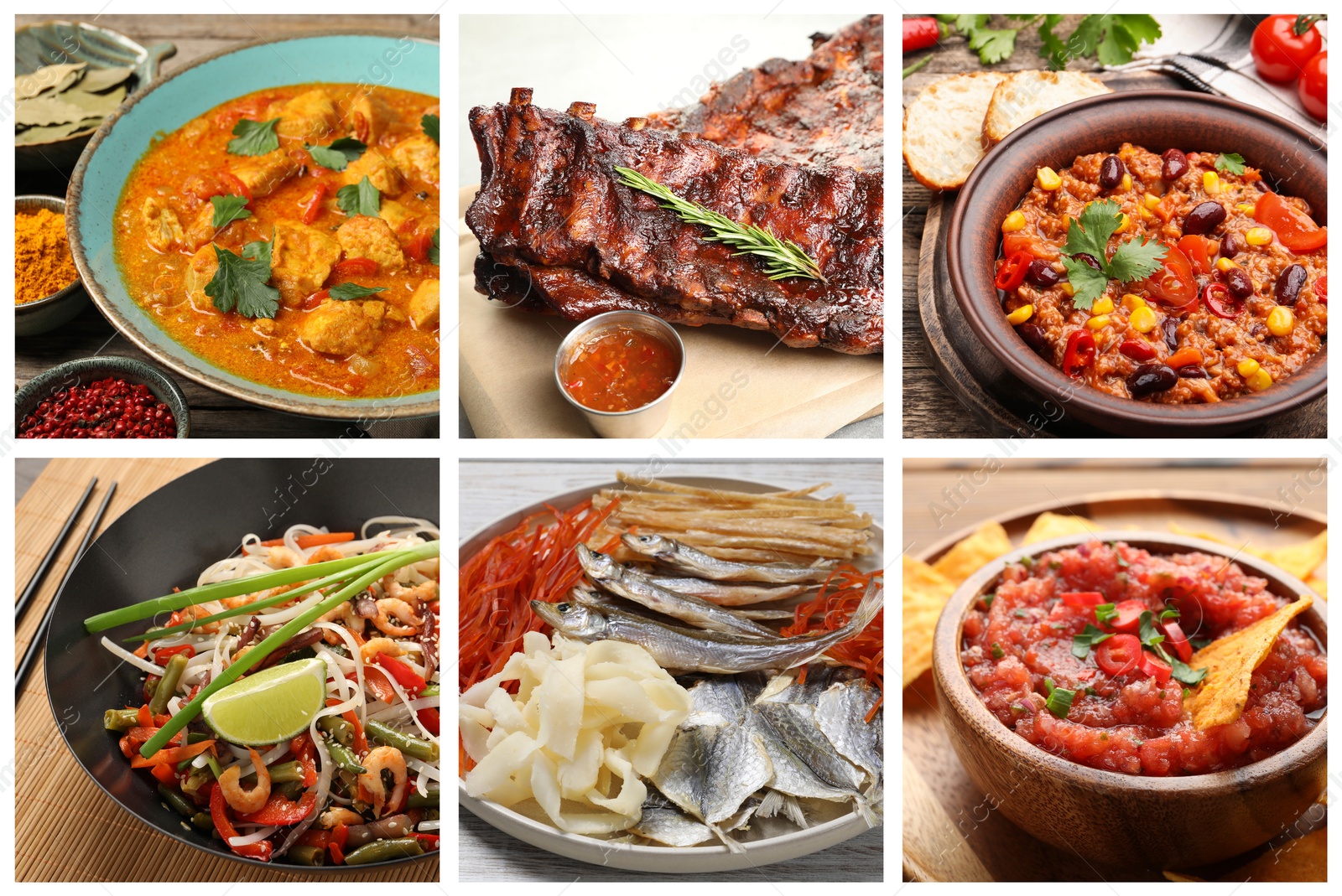 Image of Collection of different dishes with savory taste, collage