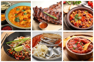 Image of Collection of different dishes with savory taste, collage
