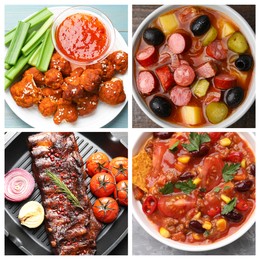 Image of Collection of different dishes with savory taste, collage